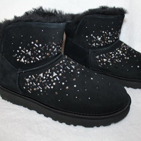 UGG MINI GALAXY BLING CRYSTAL SUEDE BOOTS BLACK - Picture 5 of 8